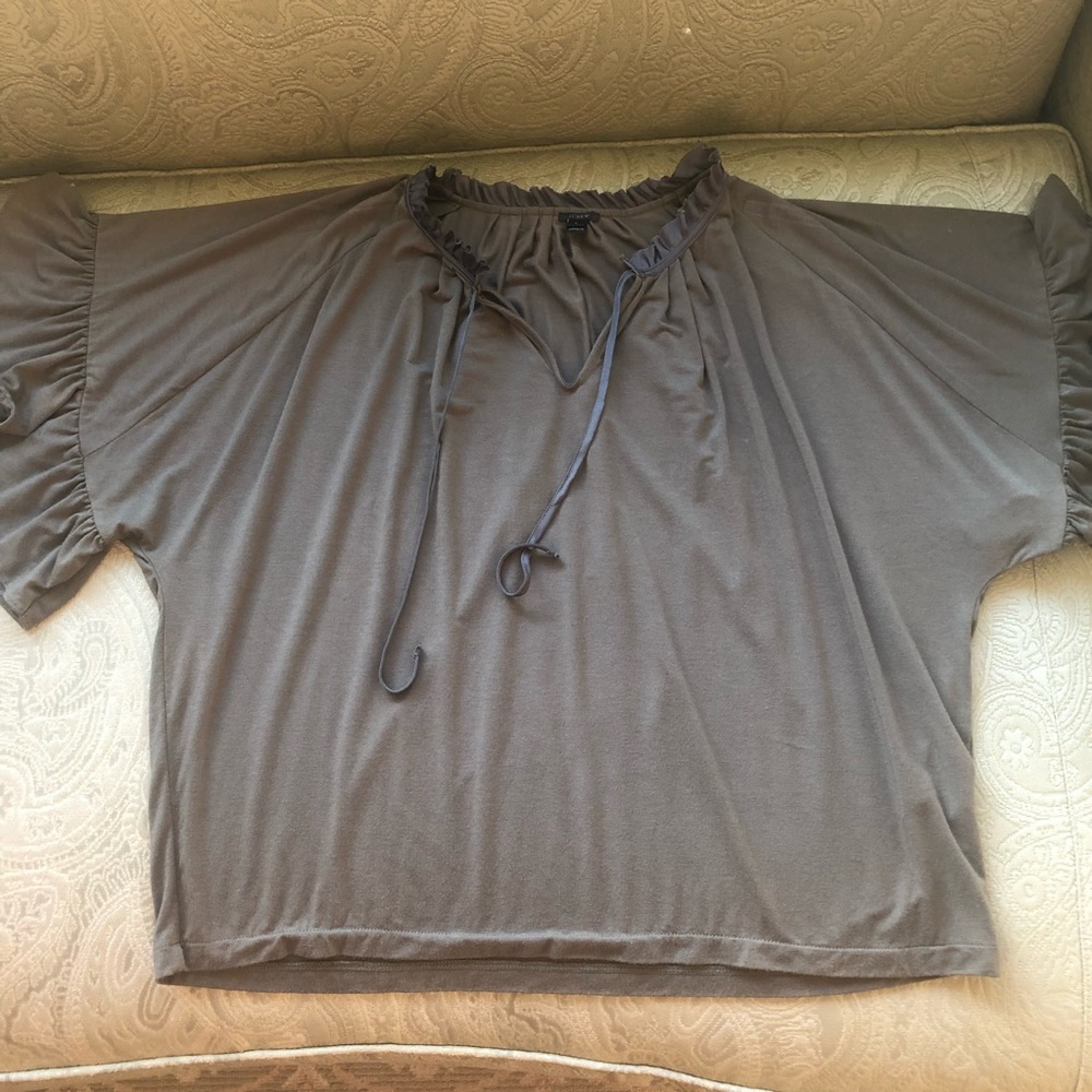 J. Crew Ruffled-Trimmed Tie-Neck T-Shirt Size Large